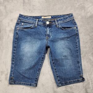 Infinito Shorts Womens 7/8 Blue Denim Bermuda Stretch Embroidered Pockets Casual